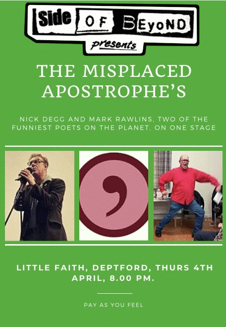 Tonight at 8pm! Nick Degg and Mark Rawlings. Great poetry. Great laughs. Great beer. Join us at Little Faith, 3 Creekside, Deptford, London SE8 4SA. (Deptford Bridge DLR) Pay as you feel! Please RT.