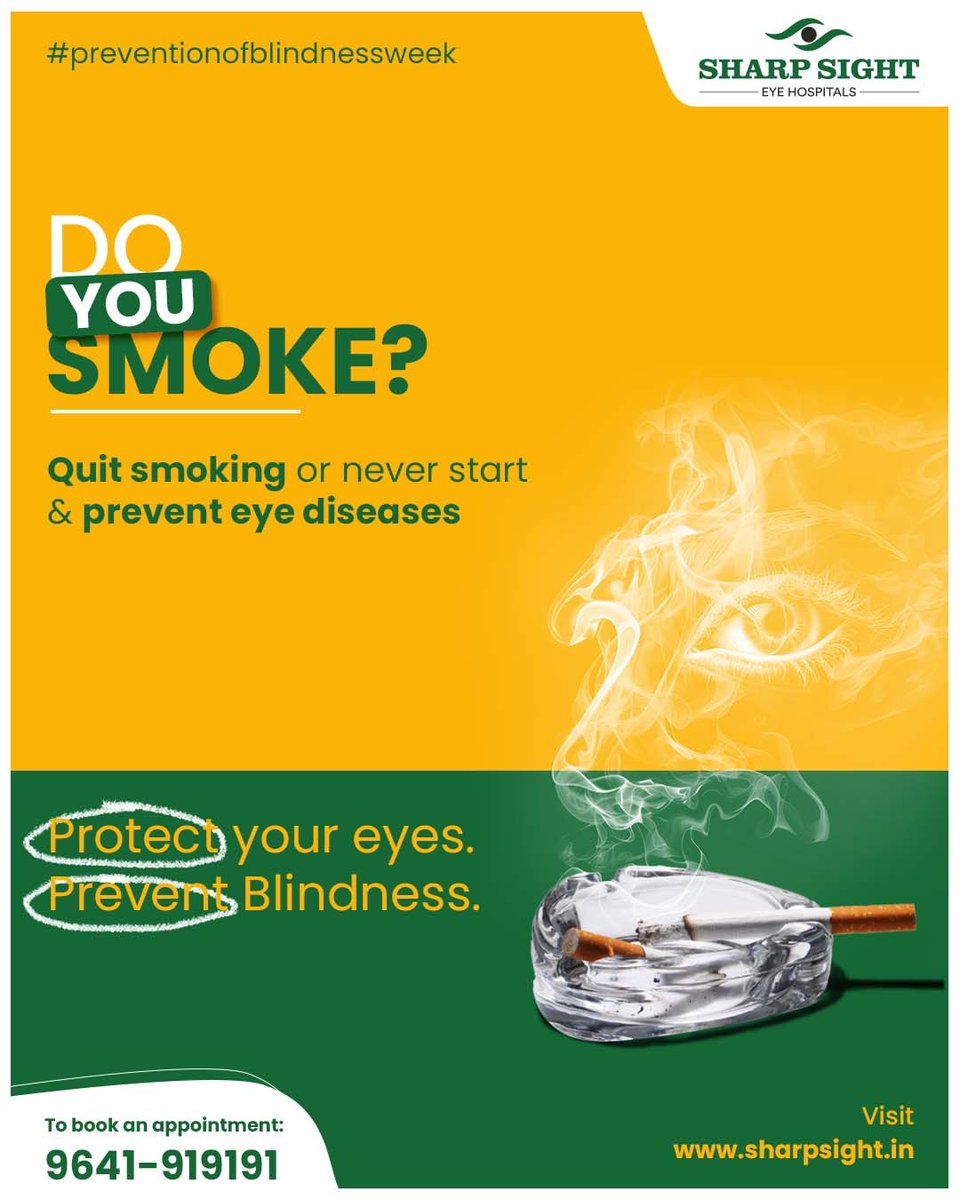 Saying goodbye to cigarettes means saying hello to brighter eyesight. #PreventionOfBlindnessWeek 🙂🤝

Aao Accha Dekhein 🙂

#Eyes #Vision #SharpSight #EyeHospitals #AaoAcchaDekhein