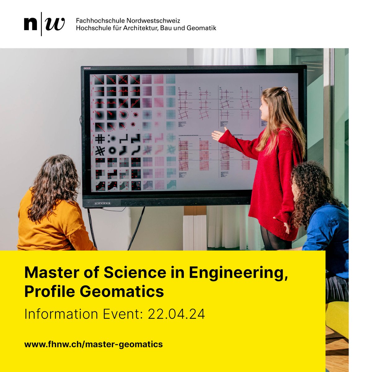 igeoFHNW's tweet photo. On April 22 at 5pm there will be a hybrid information event for our Master of Science FHNW in Engineering, Profile Geomatics. Sign in now and become a specialist in Big Spatial Data, GIS, GPS and cartography! https://t.co/GGdmrbQ75R
#studygeomatics #geomatics #master #mse https://t.co/EyPvo2HvlJ