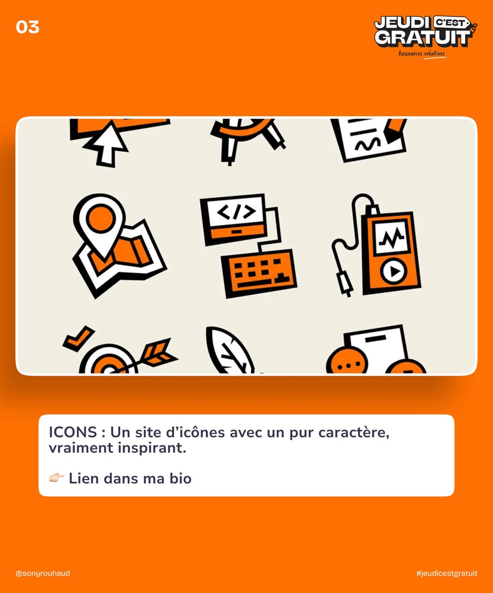 SonyRouhaud's tweet photo. 3️⃣  ICONS : Un site d’icônes avec un pur caractère, vraiment inspirant.

#icones

👉🏻 https://t.co/9t4EOR7UPw https://t.co/QTfIyaZMsx