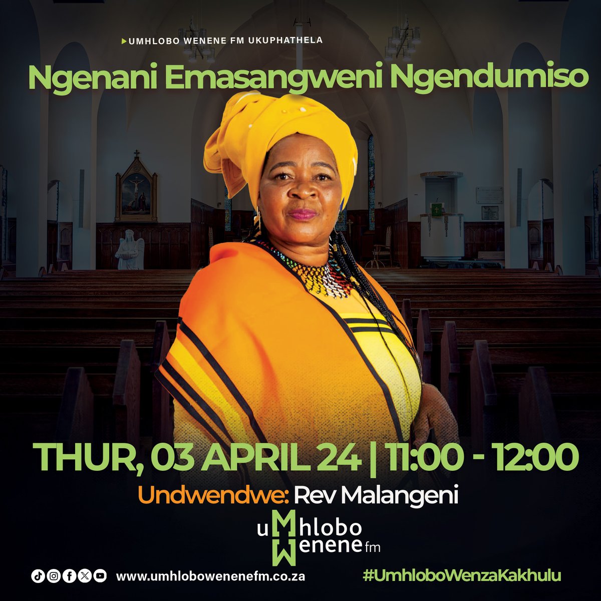 u- @mamK uzakube encokola no Rev. Malangeni phakathi ko 11:00 - 12:00 ku-Ngenani Emasangweni Ngendumiso. #UnomhloboMhlobo #UmhloboWenzaKakhulu