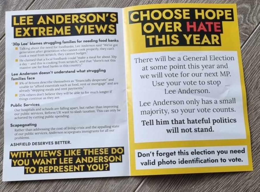 Hope Not Hate. So 'Hope Not Hate' that little know left wing lunatic group have sent a leaflet out in Ashfield that spreads hatred about me. It's a good job Ashfield isn't in Scotland otherwise the boys in blue would be knocking on their door. Free speech reigns, let them…