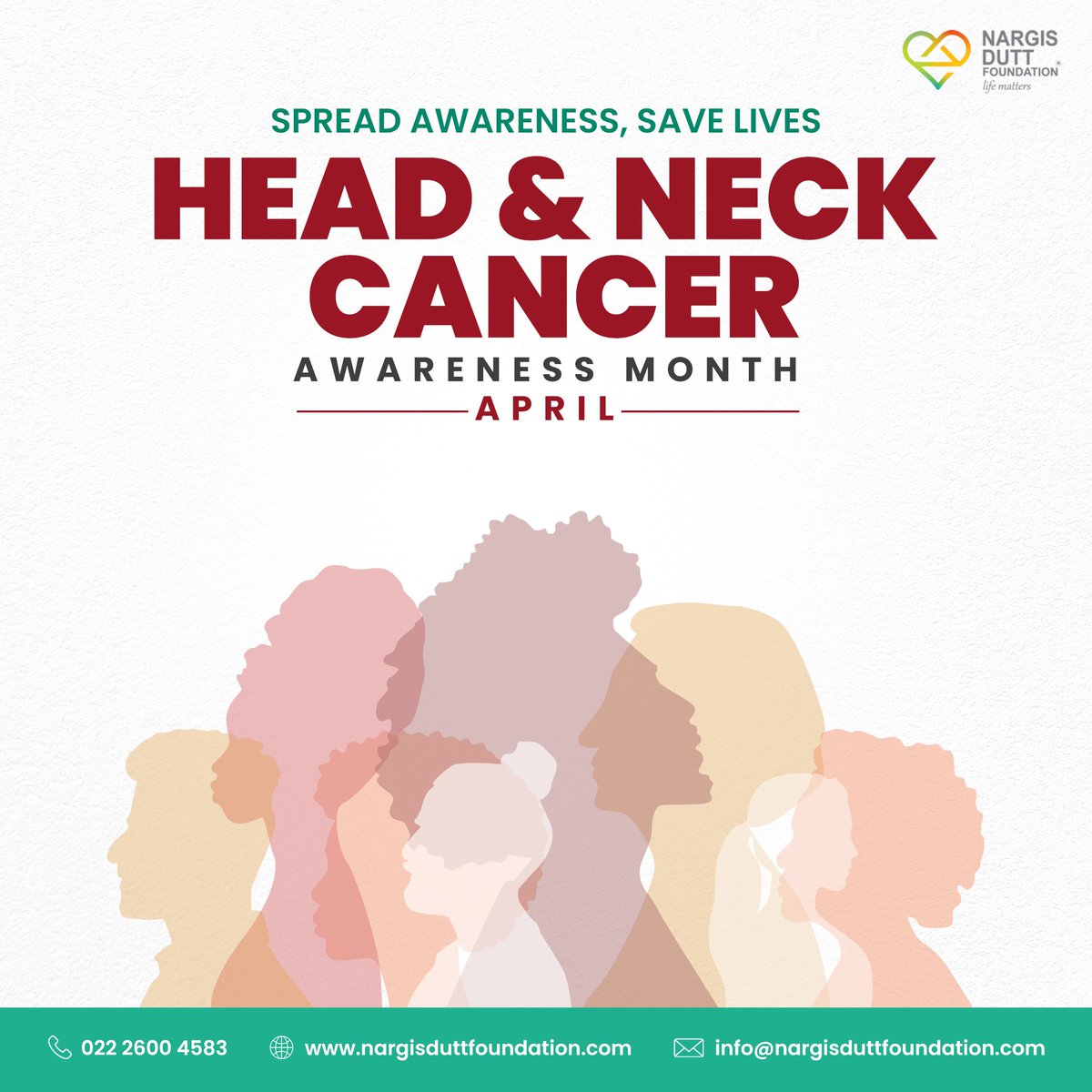 Early detection is crucial for successful treatment. Join us in raising awareness for #HeadandNeckCancer Awareness Month. #NargisDuttFoundation #NDF #CancerEarlyDetection #CancerIsNotTheEnd #CancerIsCurable