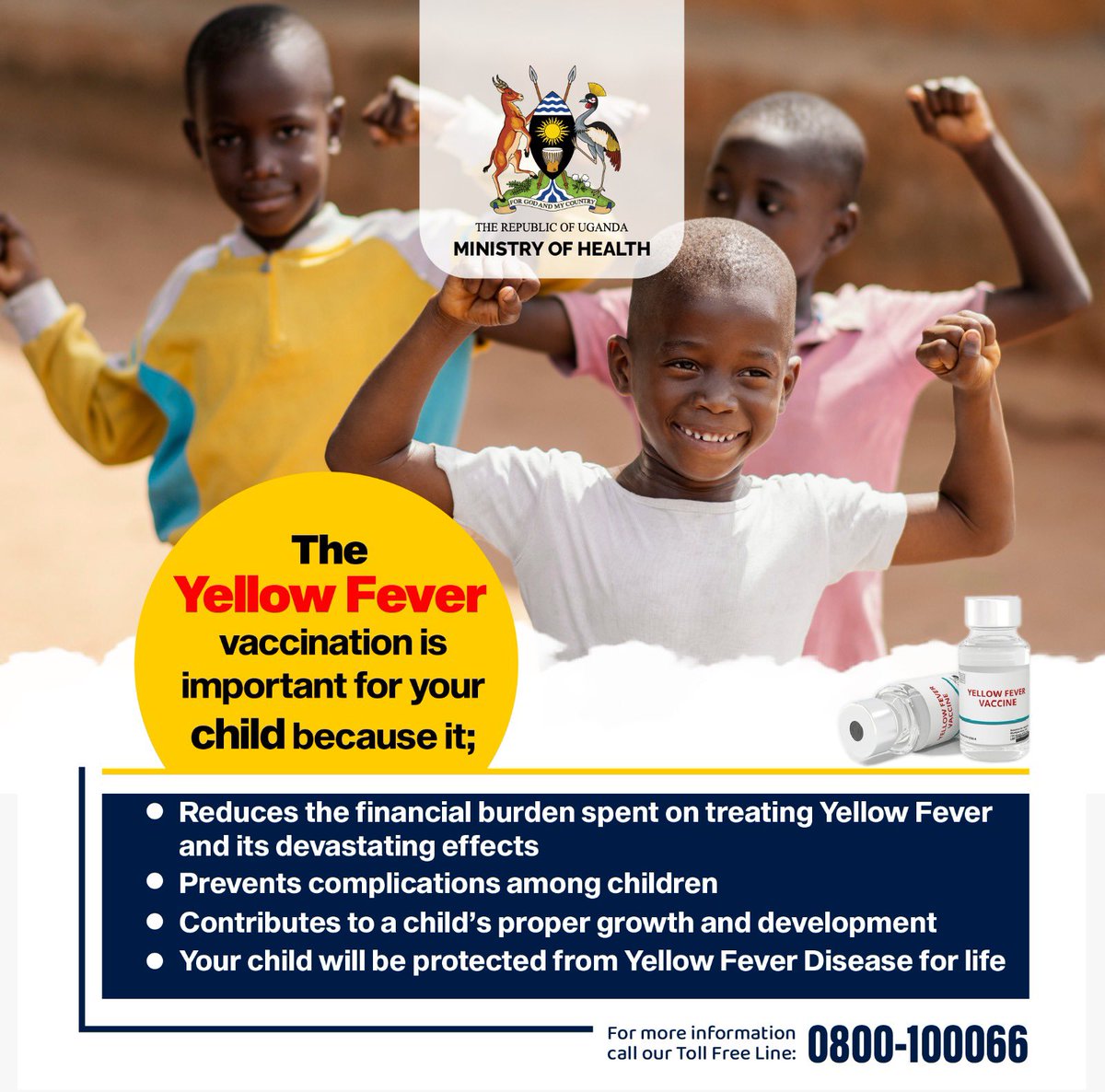 The Yellow Fever Vaccination is important for all children. It provides protection against the deadly disease for life. #YellowFeverFreeUG