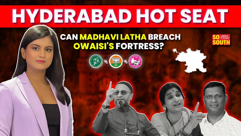 Akshita_N's tweet photo. One of the most eagerly watched seats this election is the Hyderabad constituency where Owaisi will fight Madhavi Latha- 2 polar political opposites! Hyderabad battle profile LIVE at 1pm on @SosouthOfficial: https://t.co/x9PB4YyQC2 https://t.co/JaRQiA9rH9
