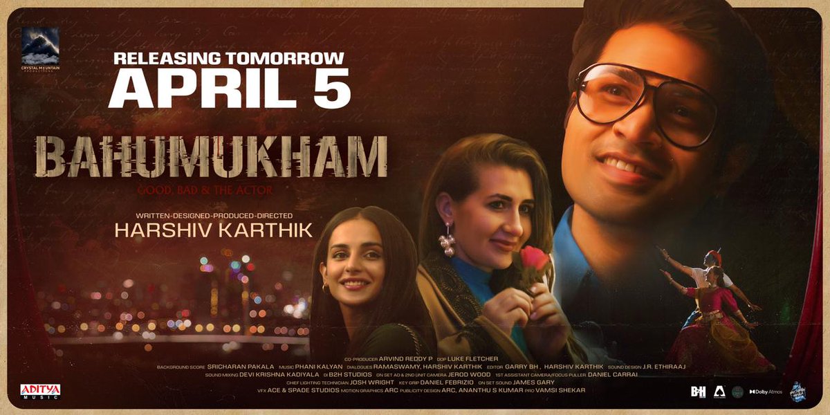 tfpcin's tweet photo. Tomorrow marks the dawn of a new adventure!
🌅 Get ready to embark on a suspenseful & Thrilling journey with Bahumukham - Good, Bad & The Actor
Trailer - https://t.co/vtNnwD8hCu
Directed by @HarShivKarthik
@CMountainP #SwarnimaSingh #MariaMartynova #LukeFletcher @SricharanPakala https://t.co/yZXQw7Cvcf