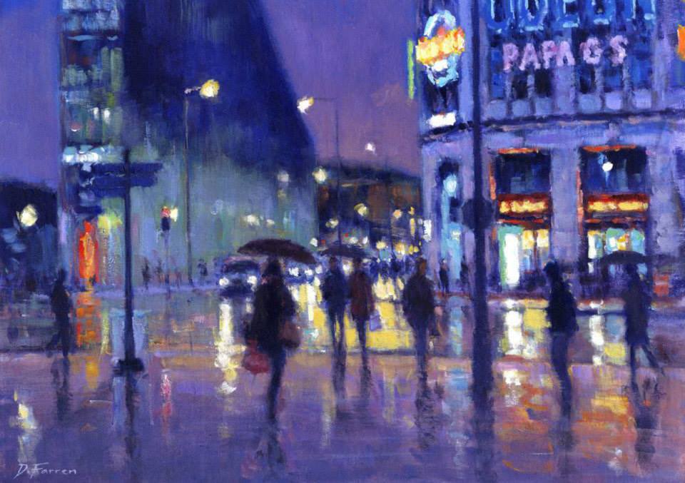 A very special painting added to the site today! ‘Night Rain and Reflections’ by David Farren was also illustrated on the front cover of his limited edition book ‘Manchester Nights’ derharoutuniangallery.com/product-page/d… @davidfarrenart #davidfarren #derharoutuniangallery @ILoveMCR