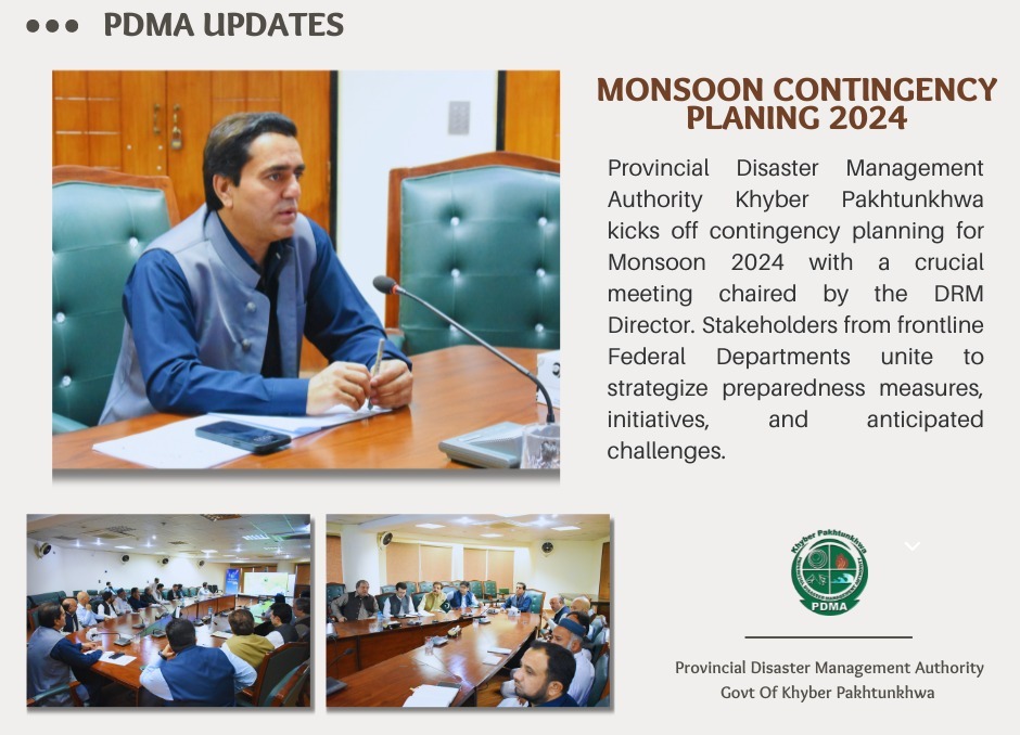 PDMA, KP kicks off contingency planning for Monsoon 2024 with a crucial meeting chaired by the DRM Director. Stakeholders from frontline Federal Departments unite to strategize preparedness measures, initiatives, and anticipated challenges.