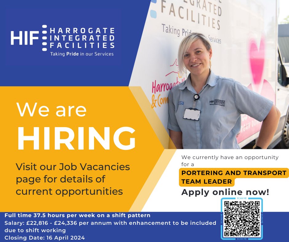 We are hiring! Visit harrogateintegratedfacilities.co.uk for full details and to apply: