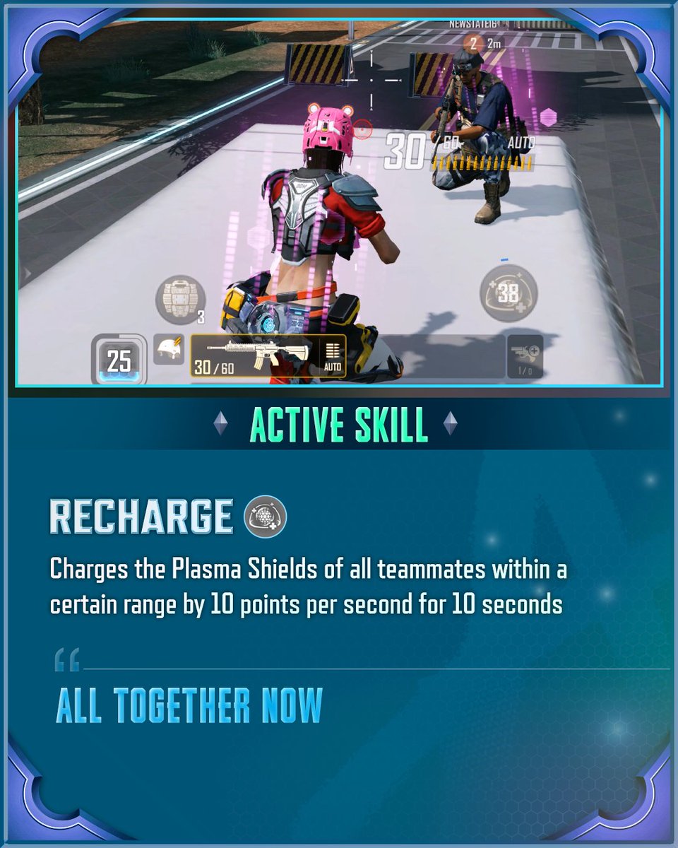 NEWSTATEMOBILE's tweet image. NEW STATE HEROES - CHRIS
Protect your squad with immediate shield deploy😎

🪖Get headstrong with a level 2 helmet.
🛡️Fortify your ground with 3 deployable shields.
🔋Energize your team with a Plasma Shield boost!

#NEWSTATEMOBILE #NEWERA #NEWSTATEHERO #CHRIS