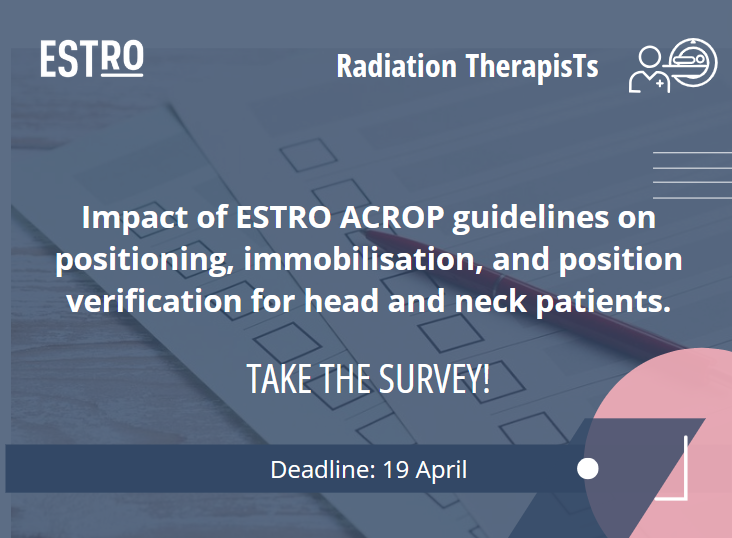 📣#RTTs! Participate in our survey on the impact of ESTRO-ACROP #guidelines on positioning, immobilisation, and position verification for #headandneckcancer patients. 👉 Take the survey: bit.ly/4al5IEu Just 10 mins needed! ⏰ Deadline: 19 April. #radonc #radiotherapy