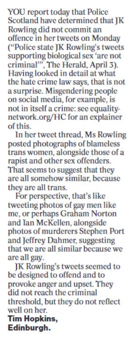 Our former Director has this letter printed today in the Herald, Scotsman and National newspapers. You can read our hate crime law explainer, mentioned in the letter, here: equality-network.org/HC