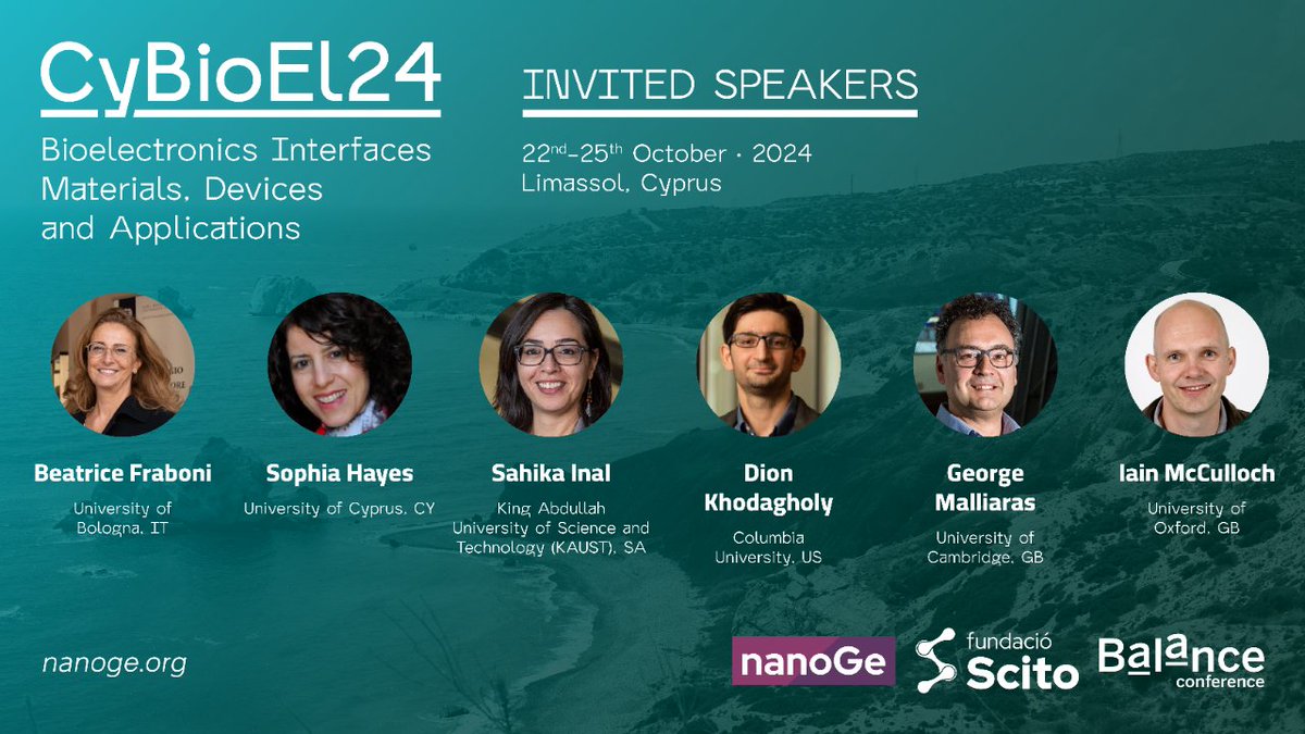 ❇️Explore the synergy of technology and biology shaping tomorrow's innovations at the Bioelectronic Interfaces: Materials, devices and applications #CyBioEl24 @nanoGe_Conf! 📍Limassol, Cyprus 🗓️22nd-25th October 2024 ➡️Submit your oral abstract here: nanoge.org/CyBioEl/home