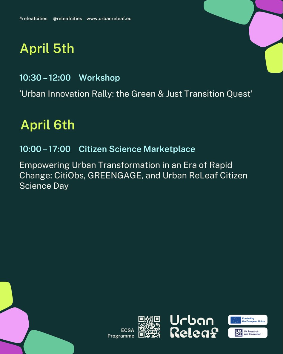 Today! @EuCitSci #ecsa2024 join @releafcities 1pm Outlining the landscape of #citizen powered data #ecosystems for inclusive and green urban #transitions' 1pm Exploring ways to enhance #diversity and #inclusion 👉2024.ecsa.ngo/programme #citizenscience #urbandesign #engagement