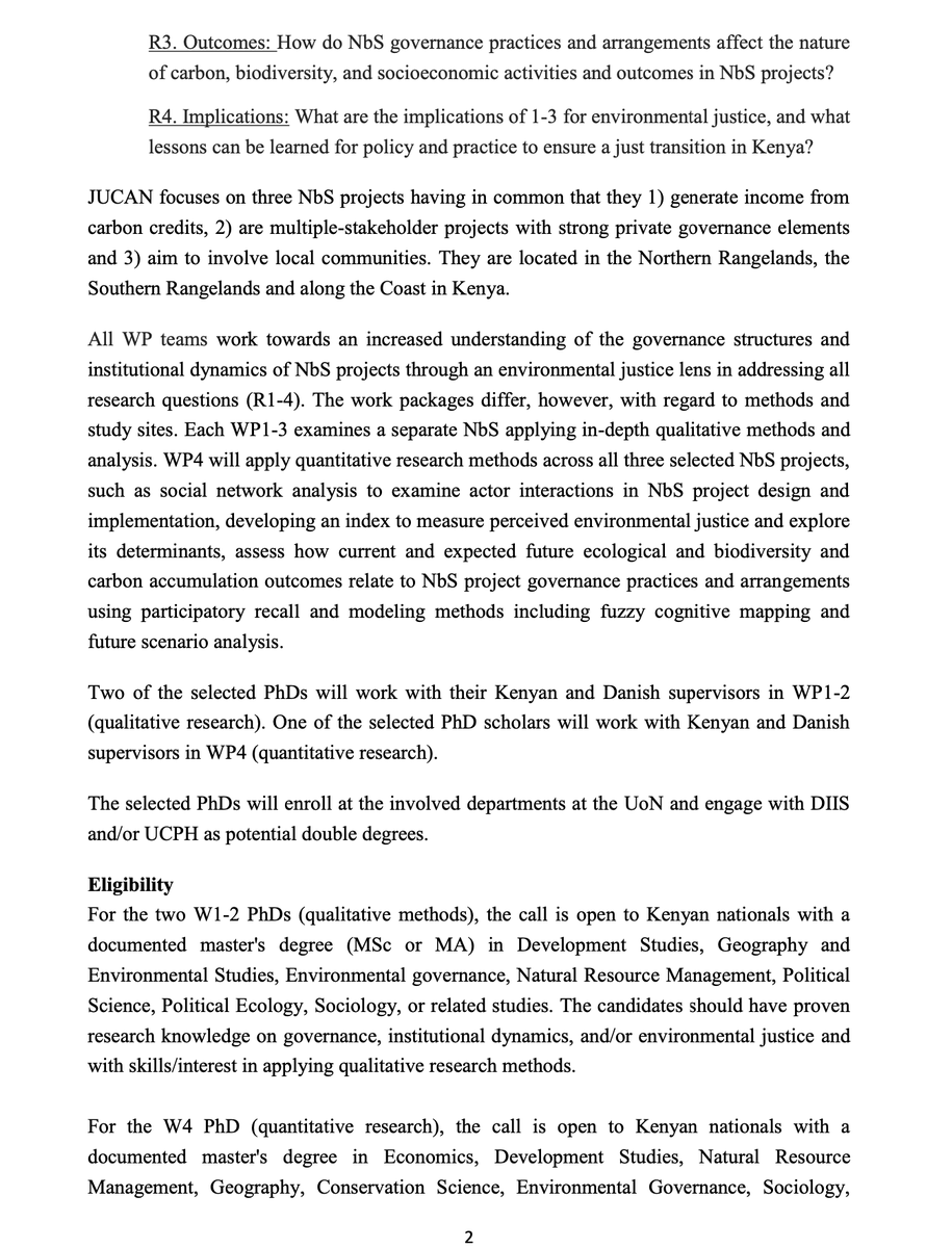 amanubo's tweet image. 🎯Exciting PhD call!
@uonbi, the University of Copenhagen, &amp;amp; the Danish Institute for International Studies invite applications for 3 PhD scholarships under the project Governing Nature-based Solutions: The prospects for a just green transition in Kenya (Justice, Carbon, Nature).