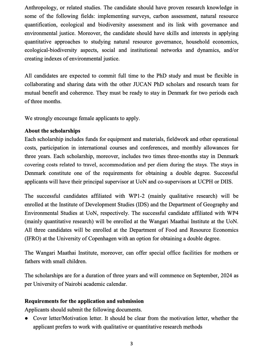 amanubo's tweet image. 🎯Exciting PhD call!
@uonbi, the University of Copenhagen, &amp;amp; the Danish Institute for International Studies invite applications for 3 PhD scholarships under the project Governing Nature-based Solutions: The prospects for a just green transition in Kenya (Justice, Carbon, Nature).