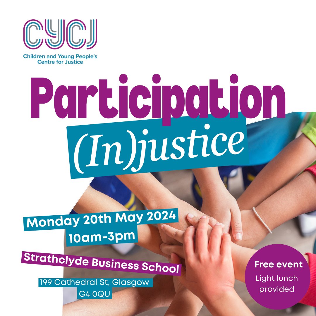 Registration is open for our ‘Participation (In)justice’ event on 20th May 2024! Amidst change, this event will consider how we uphold the rights of children and young people in conflict with the law, focusing on their right to be heard. Sign up here: tinyurl.com/yc5s2dts