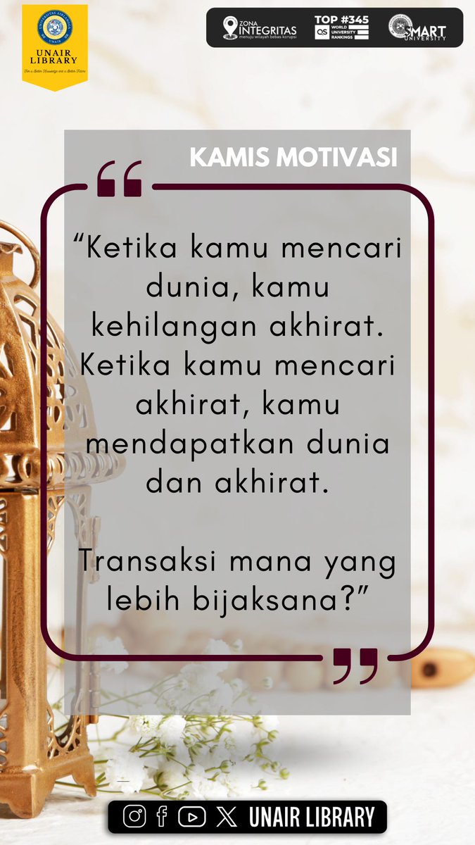 unairlibrary's tweet photo. #Kamismotivasi
#Unairlibrary https://t.co/R1MZ4jsrKL