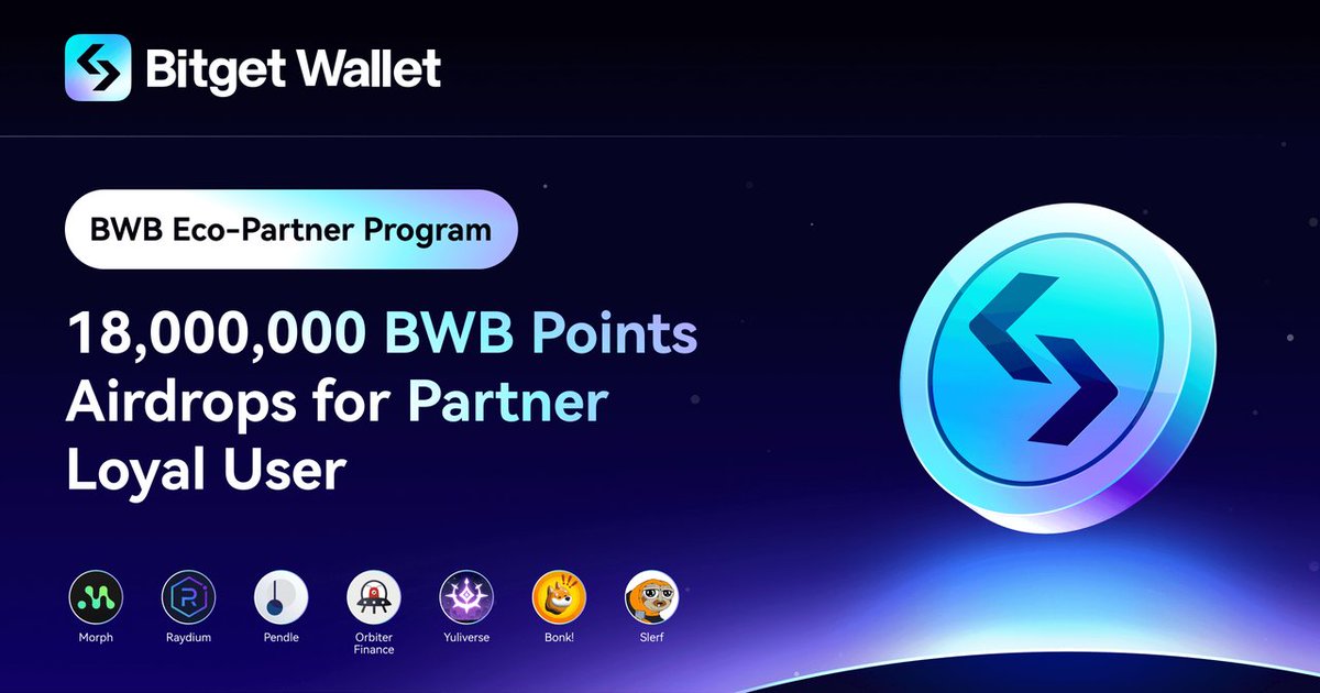 We're thrilled to announce that we're teaming up with amazing partners like @MorphL2, @TheYuliverse, @Orbiter_Finance @pendle_fi @RaydiumProtocol @Slerfsol @bonk_inu and launching the 1st wave of BWB Eco-Partner Program airdrop to give their loyal users 18 Million BWB points 🤝…