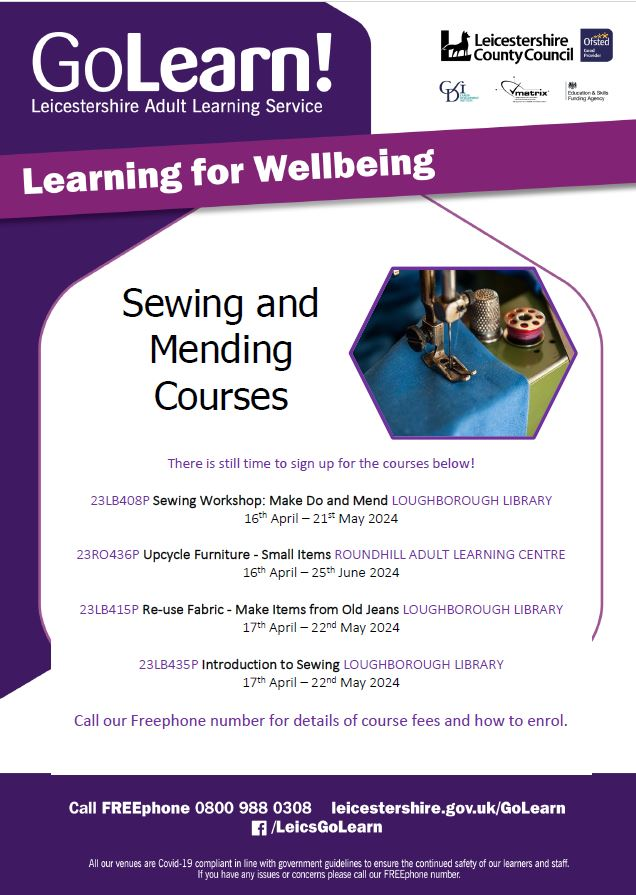If you are looking to learn a new skill or to try something new then the Go Learn team are offering some new opportunities for everyone. 

Please see below for details or visit their website: golearnleicestershire.ac.uk