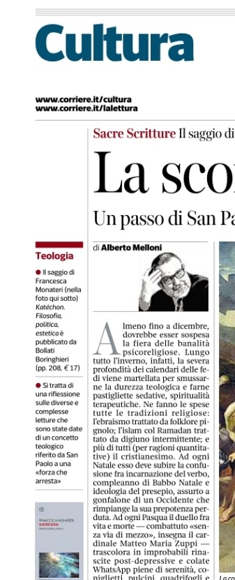 Sul katèchon oggi sul @Corriere @CorriereCultura a partire da un bel libri di Francesca Monateri @BBEditore