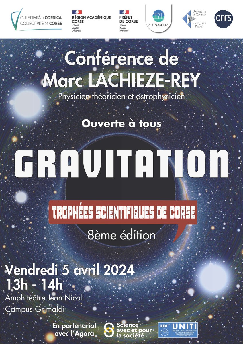 📢 Demain à 13h, se déroulera une conférence présentée par le physicien et astrophysicien Marc Lachièze-Rey Il abordera la chute des corps et la gravitation, retracera l’historique des connaissances sur cette interaction, et présentera ses effets originaux récemment découverts