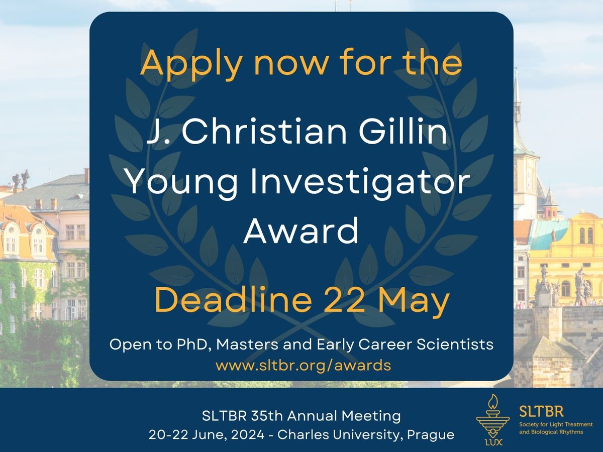 🌟 Call for Applications: J. Christian Gillin Young Investigator Award 2024 (YIA) 🌟 Early career scientists, Master's, or PhD students with groundbreaking research in light therapy, applications, or biological rhythms: seize this opportunity! sltbr.org/awards/