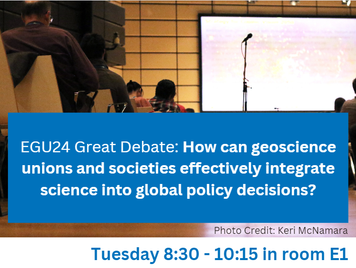 Don't miss tomorrow's #EGU24 Great Debate on how geoscience societies can more effectively support engagement with policymaking & society! With @a_allegra @ODonnellMegan @JoelCGill @ISC @flimsin @AstronoVee