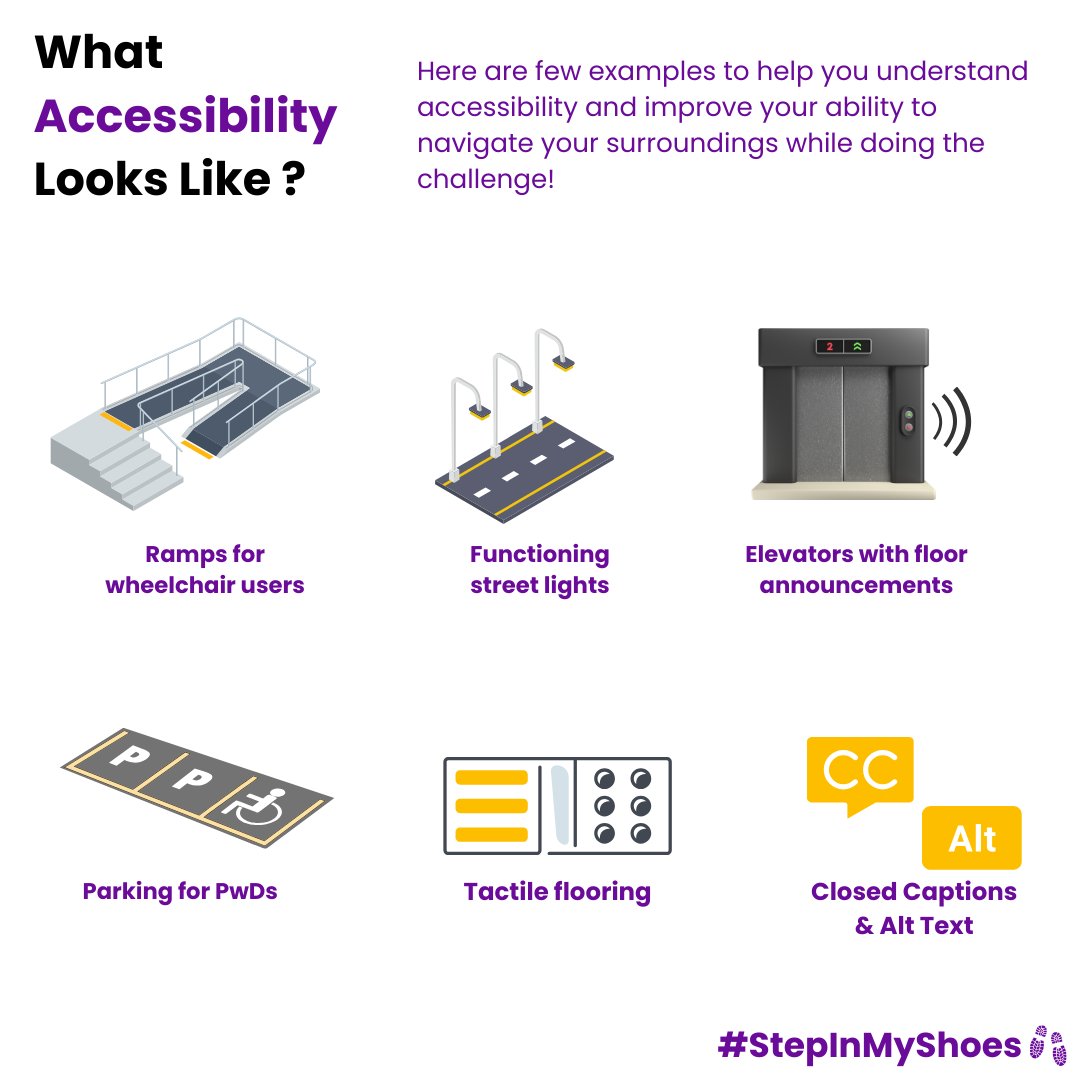 👟 Ready to #StepInMyShoes? This challenge invites you to understand accessibility barriers that persons with disabilities face every day in their communities and online spaces Swipe right to know how you can participate and let's #Vote4Accessibility 💜 civis.vote/consultations/…