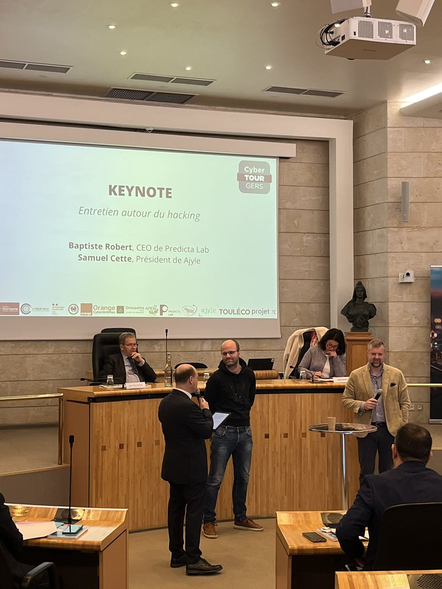 CyberTour (@cybertouroff) on Twitter photo Baptiste Robert, CEO de <a href="/PredictaLabOff/">Predicta Lab</a> et Samuel Cette, PrĂ©sident de <a href="/Ajyle_fr/">Ajyle</a>,  partagent avec les acteurs locaux leur expertise sur le hacking.Â
Â
<a href="/JCArguillere/">JC Arguillere</a> Baptiste Robert, CEO de <a href="/PredictaLabOff/">Predicta Lab</a> et Samuel Cette, PrĂ©sident de <a href="/Ajyle_fr/">Ajyle</a>,  partagent avec les acteurs locaux leur expertise sur le hacking.Â
Â
<a href="/JCArguillere/">JC Arguillere</a>