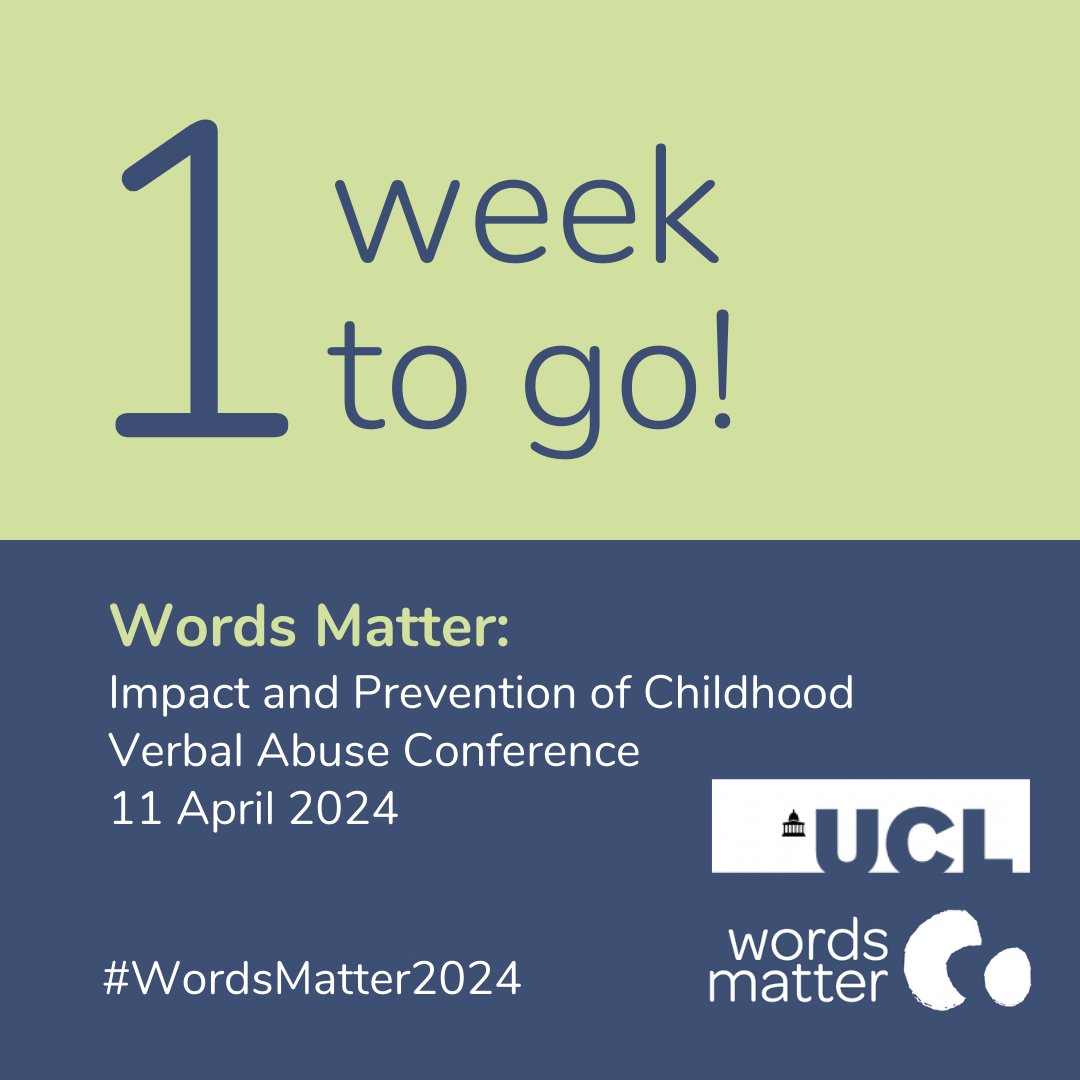 Just one week to go until we host the FIRST international conference on childhood verbal abuse with @WHO and @ucl. Register here to join us: bit.ly/Words-Matter-2… #WordsMatter2024