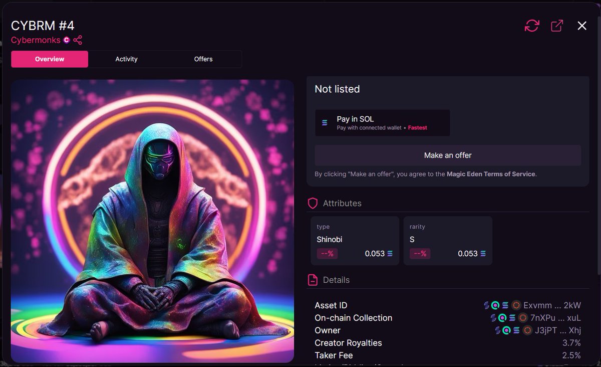 CYBRM #4     SOLDD!! 

⛏️ launchmynft.io/sol/1611

🪄 magiceden.io/marketplace/-c…

#cybermonks #SOLANA #MagicEden
