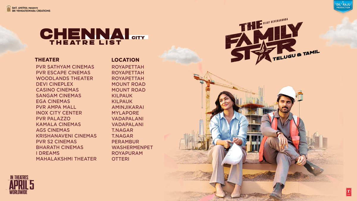 GoldwinSharon's tweet image. #FamilyStar ! Theatre List
#FamilyStarTrailer  |#FamilyStarBookings  

#TheFamilyStar 

Book your tickets now ❤️‍🔥
🎟️ bit.ly/FamilyStarTick…

#FamilyStarOnApril5th #TheFamilyStarTrailer 

#MrunalThakur |#VijayDeverakonda |#AjayGhosh |#DivyanshaKaushik