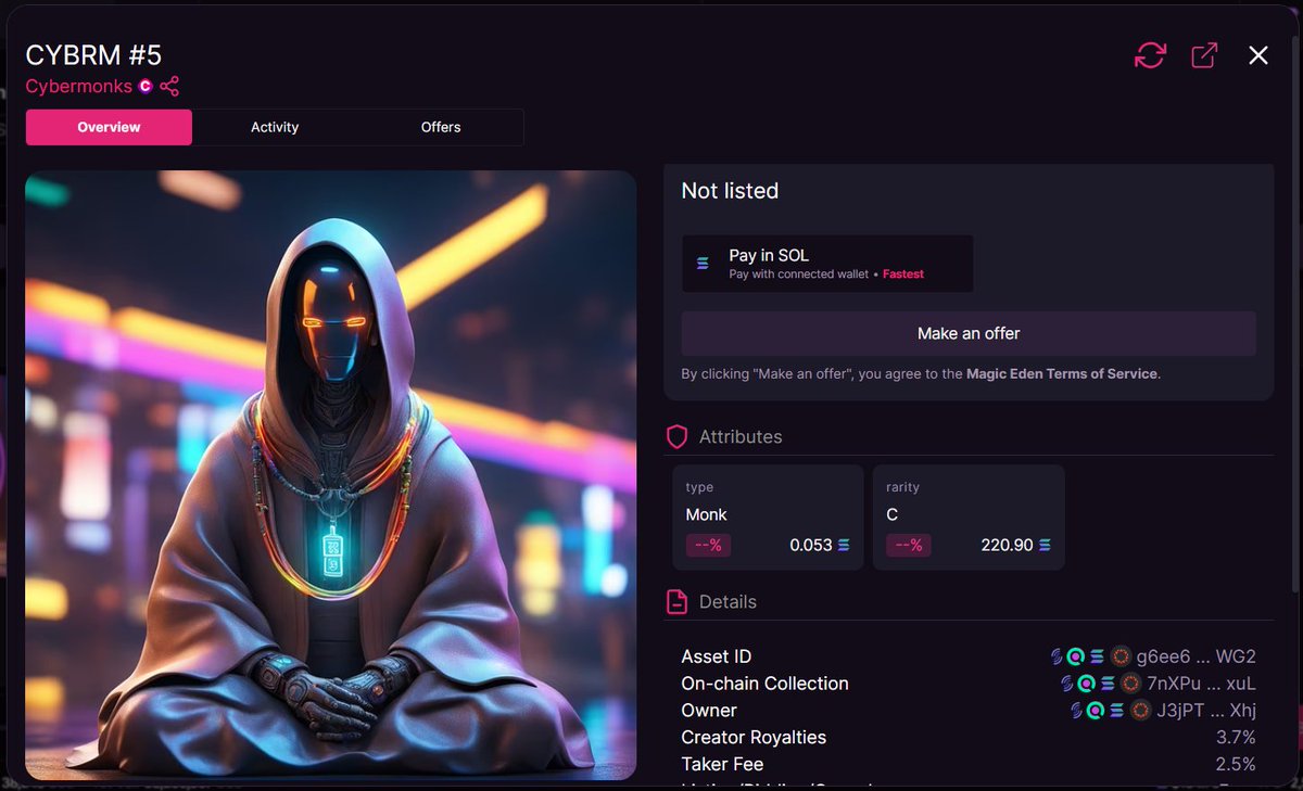 CYBRM #5     SOLDD!! 

⛏️ launchmynft.io/sol/1611

🪄 magiceden.io/marketplace/-c…

#cybermonks #SOLANA #MagicEden