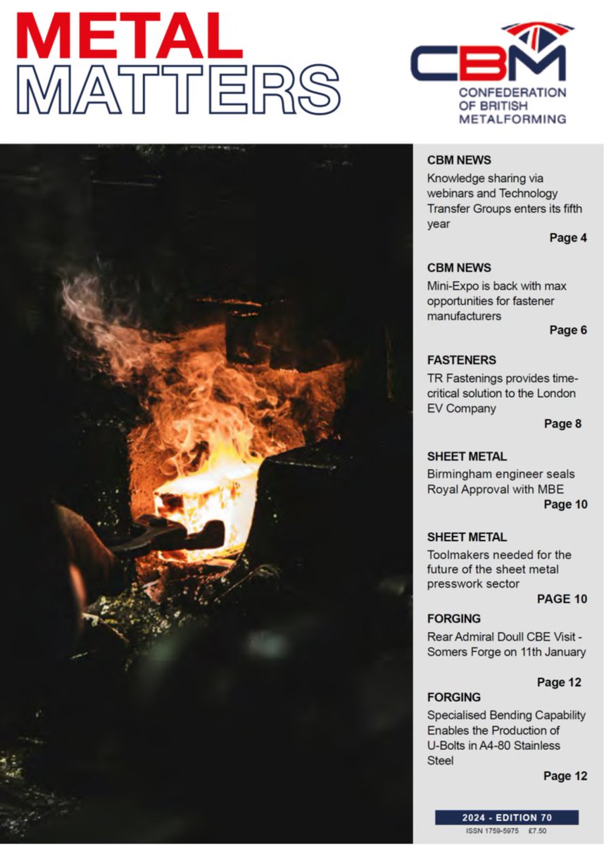 <a href="/CBM_UK/">CBM</a> Metal Matters magazine is the vital information source for manufacturers of cold rolled, fabrications, fasteners, forgings and pressings.
Download the latest copy of CBM Metal Matters here: thecbm.co.uk/metal-matters/…