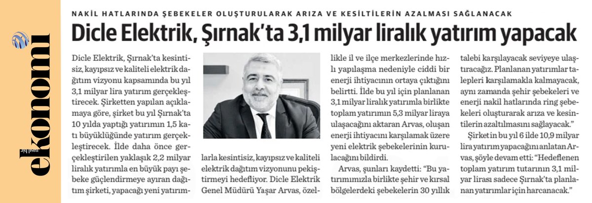 Dicle Elektrik, Şırnak'ta 3,1 milyar liralık yatırım yapacak

@ArvasYasar
@DicleElektrikAS

#şırnak #elektrik #enerji #altyapıiyileştirme #kapasiteartışı #sürdürülebilirlik