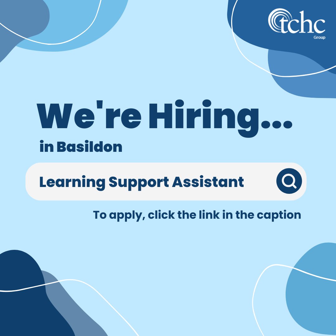 We're hiring for a Learning Support Assistant in Basildon, Essex.

To apply please click the link tchc.net/lsa-basildon-s…

#vacancy #unemployed #lookingforwork #opentowork #employed #job #jobsearch #school #college #learningsupportassistant