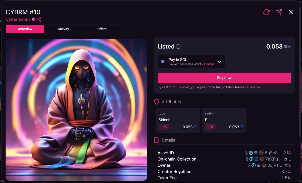 CYBRM #10     SOLDD!!!  (46% sold out)

⛏️ launchmynft.io/sol/1611

🪄 magiceden.io/marketplace/-c…

#cybermonks #SOLANA #MagicEden #Nft