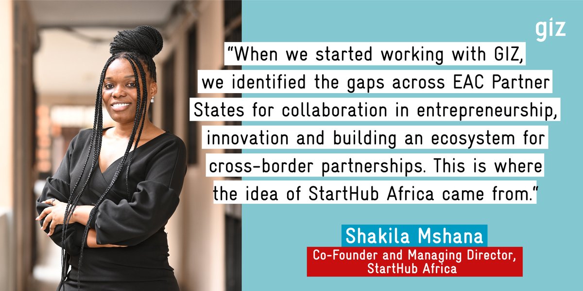 Shakila Mshana from 🇹🇿 is the co-founder of StartHub Africa 🚀, an innovation centre that works with universities and GIZ to promote #entrepreneurship and #innovation among students in #EastAfrica. Find out more: giz.de/de/weltweit/11… #GIZworks @BMZ_Bund @eacgiz #25YearsEAC