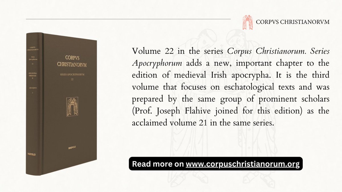 Corpus Christianorum Series Apocryphorum, vol. 22 Eschatological texts from #medieval Ireland By Martin McNamara MSC, Caoimhín Breatnach, et al. Read More: bit.ly/49nc4C4 #MedievalTwitter #Ireland #MedievalIreland #CorpusChristianorum #Eschatologicaltexts