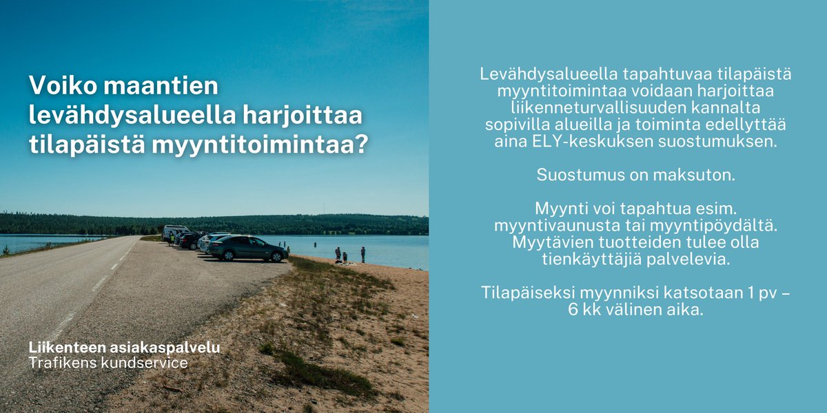 Suunnitteletko pop-up myyntiä maantien levähdys- tai pysäköintialueella? 🍓🍦☕ Levähdysalueella tapahtuva tilapäinen myyntitoiminta edellyttää aina ELY-keskuksen suostumuksen ✔️ 👉 Suostumus on maksuton. Lisätietoa löytyy Palauteväylästä - linkki profiilissa! 👩‍💻