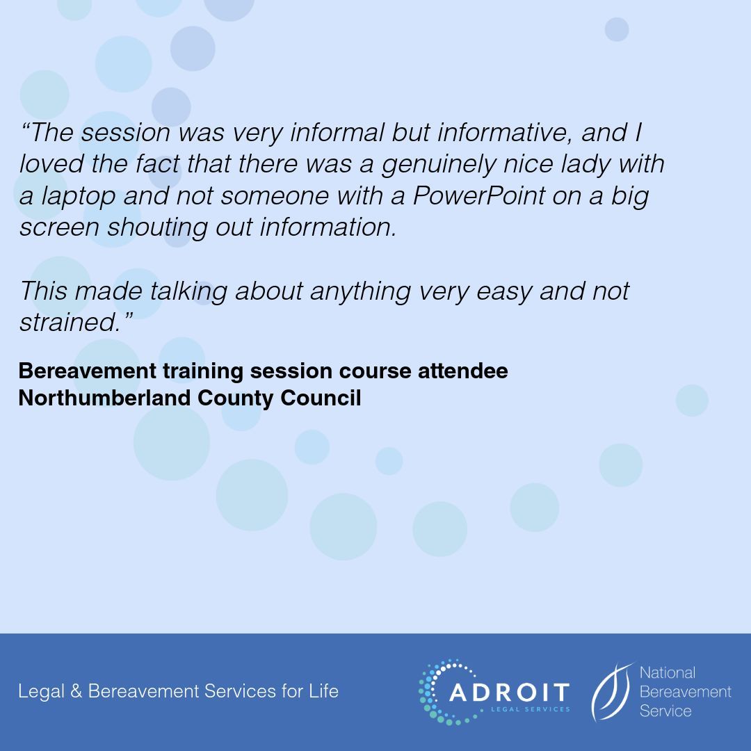 💬 Following our recent training session with Northumberland County Council, it was great to receive this feedback from a Customer Services team course attendee. 📌 Ask us about professional grief & bereavement training for your organisation: buff.ly/3qvC79G