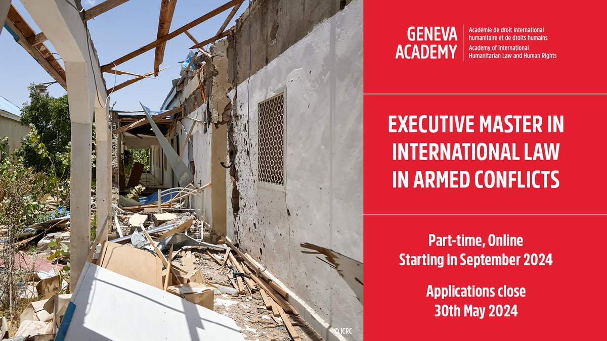 Want to acquire the legal tools to address complex #humanitarian crises and #armedconflicts? Our part-time #online #ExecutiveMaster enables participants to gain specialized knowledge in #IHL, #humanrights, #ICL & #refugee law. geneva-academy.ch/news/detail/68…
