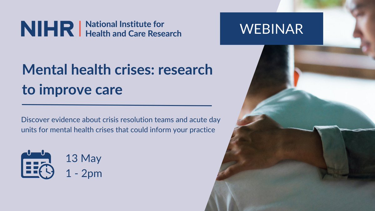 Sign up for our webinar to learn about the latest NIHR research on supporting people through mental health crises. Topics include successful community crisis services, improving crisis resolution teams, and the role of acute day units. Register now: gmg-lgcgroup.zoom.us/webinar/regist…