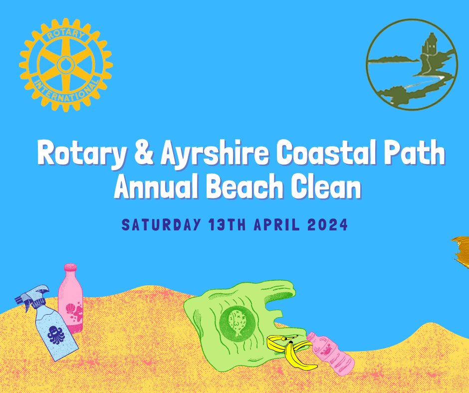 Saturday 13th of April - Volunteers Needed for The Big Beach Clean! This joint venture between Rotary and Ayrshire Coastal Path helps to keep our coastal line and paths clean. For more information visit: rotaryclubofayr.org ayrshirecoastalpath.org #volunteer