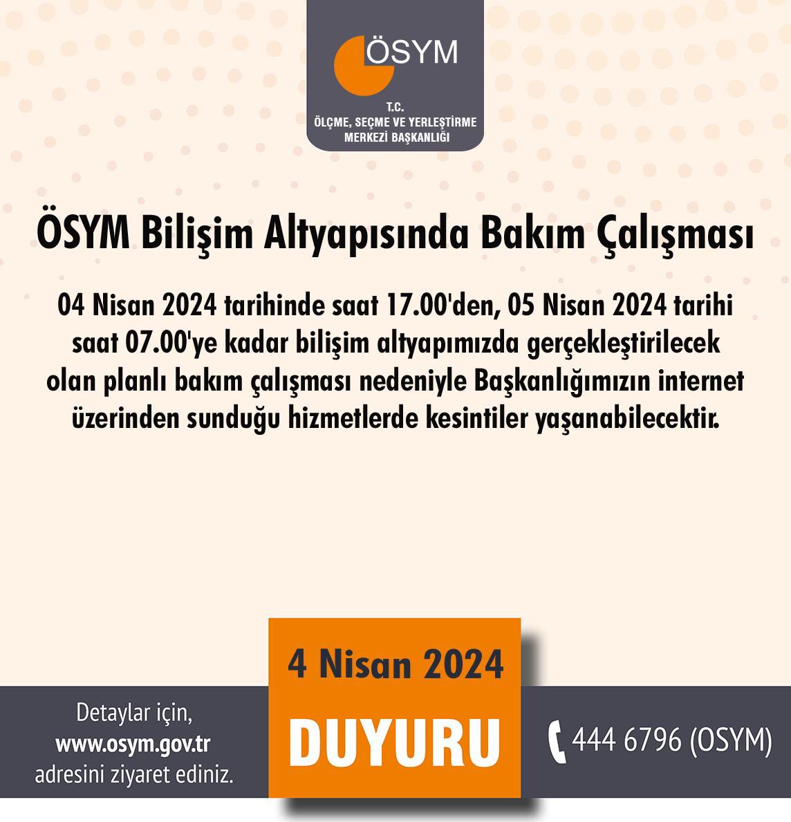 ÖSYM Bilişim Altyapısında Bakım Çalışması osym.gov.tr/TR,29301/osym-…