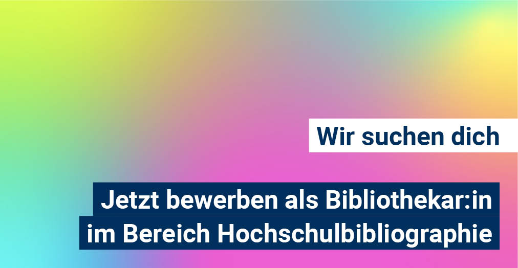 Tätigkeitsschwerpunkte - Bearbeitung der #Hochschulbibliographie der Uni Jena - Autor:innen-orientierter Service im Kontext von #OpenAccess Wir bieten u.a. - Gleitzeit / Homeoffice - familienfreundliches Umfeld - Vergütung nach TV-L Mehr Infos: lnktr.thulb.uni-jena.de/go/bew/