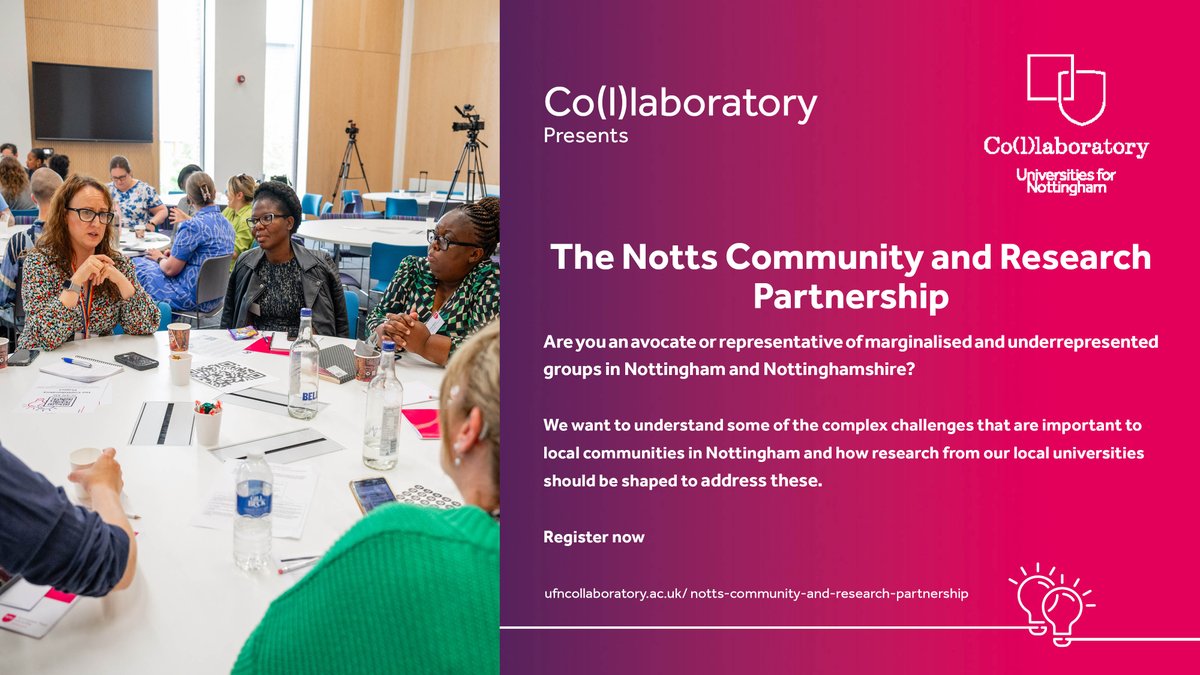 Do you have an in-depth understanding of issues that affect underrepresented communities in Nottingham? Do you want to collaborate with Nottingham’s universities to address some of these challenges through research? Book your place today👇. loom.ly/9WaJc24