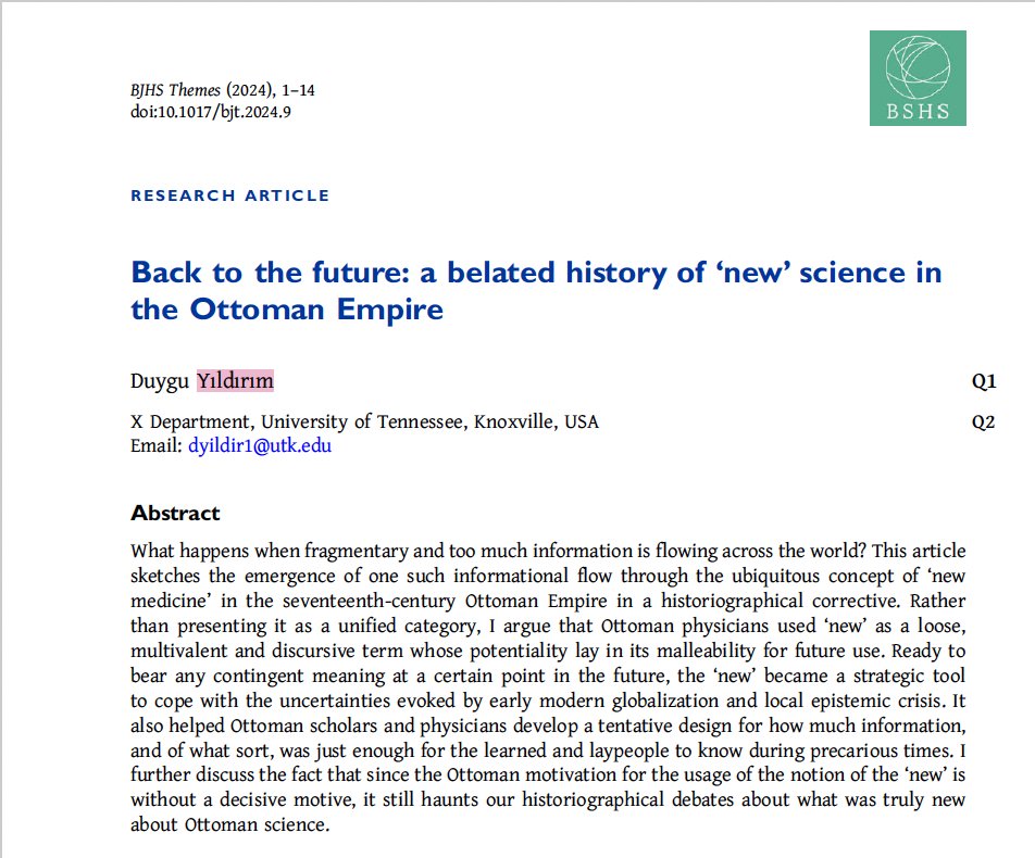 Page proofs! Coming out soon in the British Journal for the History of Science - Themes! 'Back to the Future: A Belated History of 'New' Science in the Ottoman Empire'