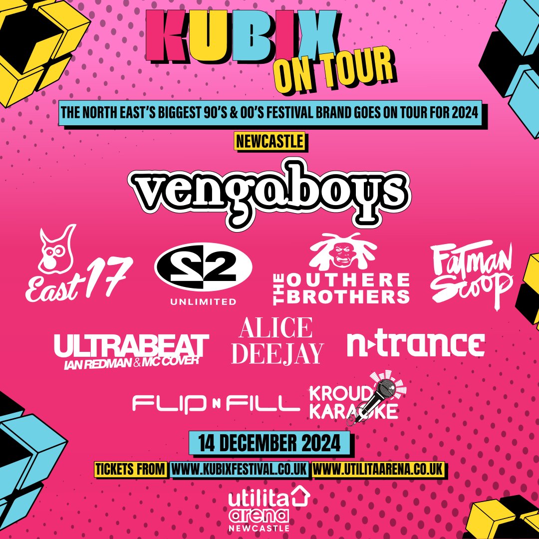 🚌 The Vengabus is coming and it's packed full of 90’s and 00’s superstars - #Kubix heads on tour and it's one not to miss! 🎟️ Grab your tickets now ⬇️ ℹ️ bit.ly/Kubix-NewcX ⭐ Premium Experiences: utilitaarena.seatunique.com/music-tickets/…